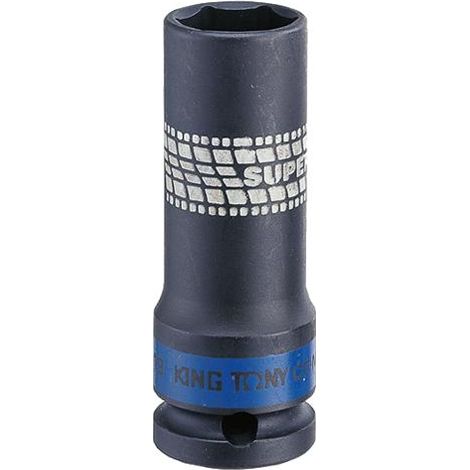 Vaso largo de impacto pared delgada 1/2" 17 mm x 80 mm King Tony, herramienta para llantas de aleación, perfil hexagonal, acero resistente, recubrimiento protector