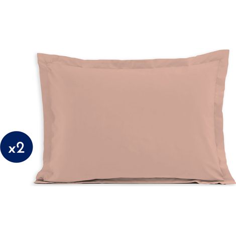 Lot de 2 taies rectangulaires coton 57 fils Rose 50x70 cm