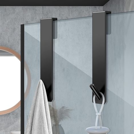 NICOLA Shower Door Hooks, Set of 2, Stainless Steel Towel Racks for Frameless Glass Shower Doors (1/5)