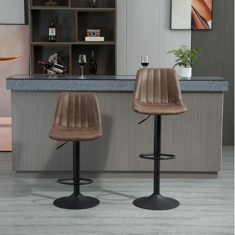Barhocker 2er-Set, höhenverstellbar, mit Fußstütze, 43 x 46,5 x 89-110 cm, braun HAVRYA (1/5)