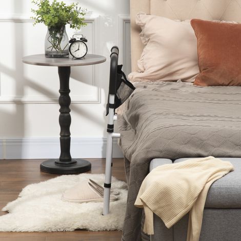 Barre d'appui lit sur pieds protection réglable 5 hauteurs pochette rangement 52 x 85-95 x 71-102 cm blanc noir
