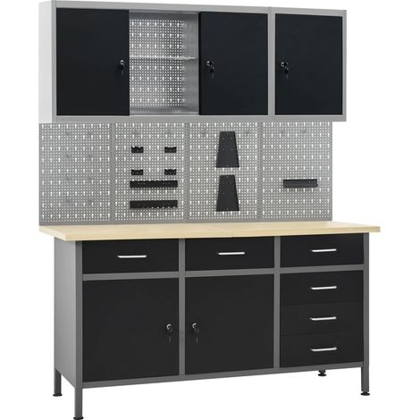 Établi avec 4 panneaux muraux et 2 armoires Etabli d'atelier - Étagère de stockage BV872465 - BonneVie (1/5)
