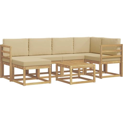 Outdoor-Sofagarnitur 7 pcs Weiß und Beige Massivholz Akazie vidaXL (1/5)