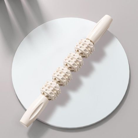 Beinmassagerolle, Massagestab für die Muskulatur, Muskelmassagerolle, Beinmassagegerät, multifunktionales Rückenmassagegerät für Sportler, Frauen und Männer, Elfenbein (1/5)