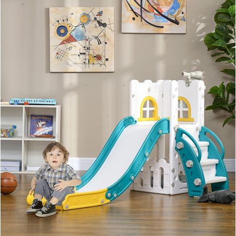 Rutsche 70x177x92 cm - 4-in-1-Rutsche aus gelbem Kunststoff mit Basketballkorb (1/5)