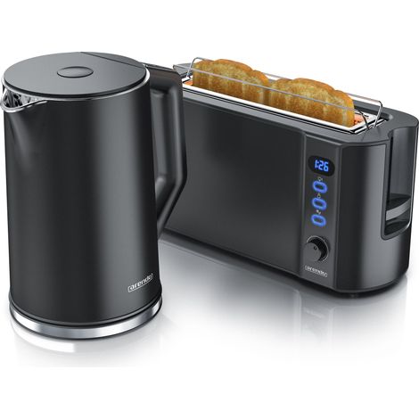 Arendo Frühstücksset, Wasserkocher mit Temperatureinstellung + Langschlitztoaster, Schwarz (1/5)