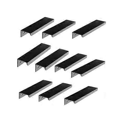 Ensemble de 10 poignées noires pour meubles - Poignées invisibles - Poignées noires pour meubles de cuisine - Poignées noires mates en alliage d'aluminium (1/5)