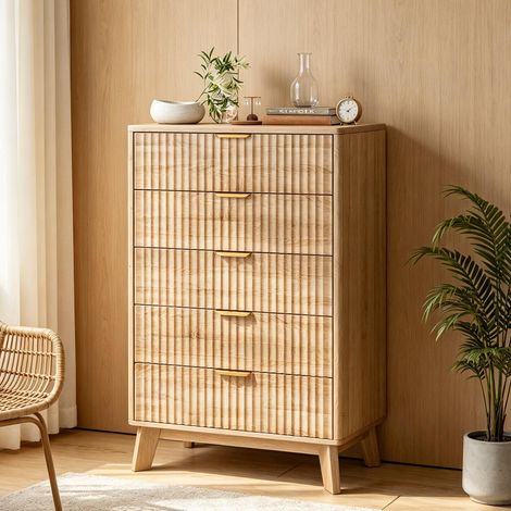 Cómoda de 5 cajones – 108 cm con armarios laterales – Robusta y duradera – Madera clara – Gran capacidad de almacenamiento – Diseño moderno (1/5)