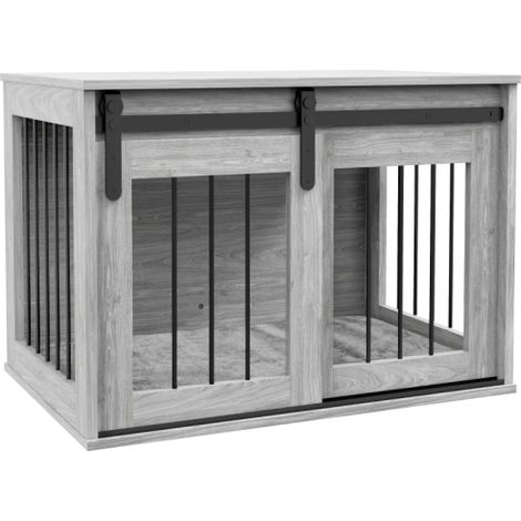 80cm Grey Dog Crate Furniture with Removable Cushion for Large Breeds-Stylish Pet Home Solution (1/5)