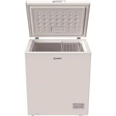 Indesit – Congélateur coffre 142 litres – Froid statique – Dégivrage manuel – Congélation rapide 7 kg/24h – 40 dB – Dimensions 85x70,5x55 cm – INCF1424E