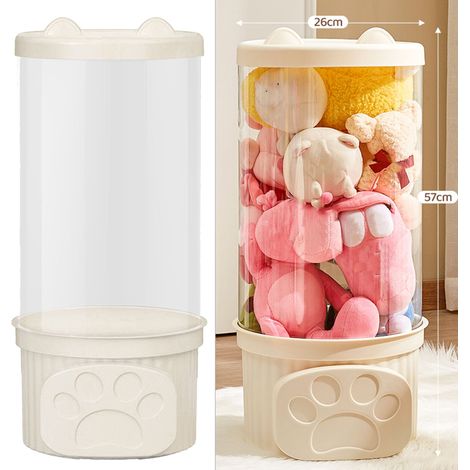 Transparente zylindrische Spielzeugaufbewahrungsbox aus PET mit PP-Deckel – Aufbewahrungsbox für Kuscheltiere mit großem Fassungsvermögen (57 x 26 cm) (1/5)