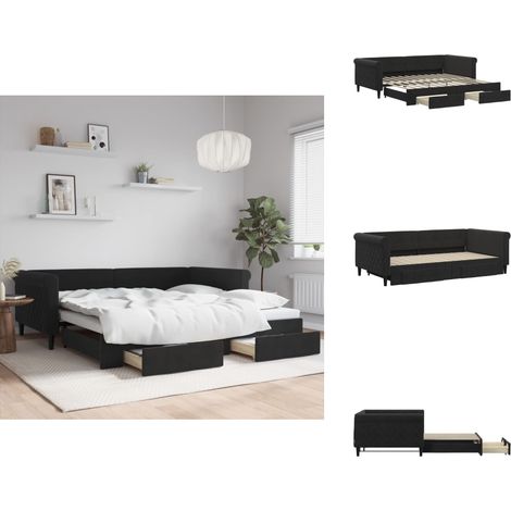 Lit de jour avec gigogne et tiroirs sans matelas noir 100x200cm - Canapé Lit - Lit Gigogne - Meuble Multifonction - Lit D'appoint - Literie (1/5)