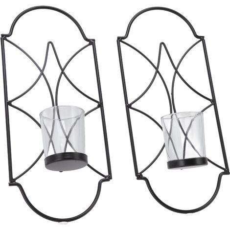 Lot de 2 appliques murales en fer et verre, accessoires de décoration pour salon et chambre, noir (1/5)