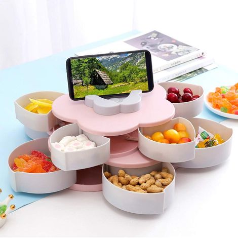 Boîte À Compartiments Rotative - 10 Compartiments - Organisateur De Table Avec Support Téléphone - Pour Bonbons Noix Et Friandises - 1 Pièce (1/5)