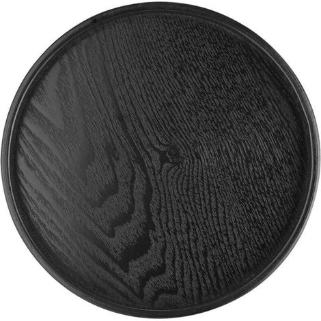 Plateau de service rond en bois massif pour thé, café, collation, nourriture, repas Plateau en bois antidérapant avec bords surélevés (30 cm) (1/4)