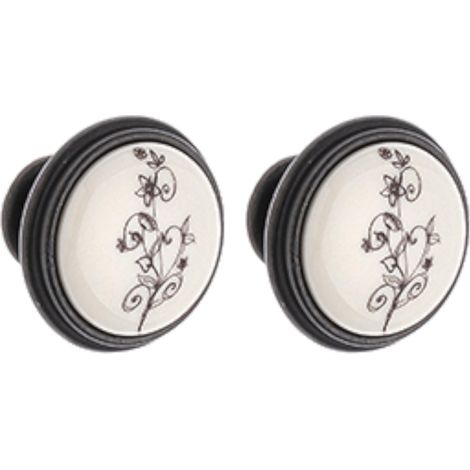 2x bouton de tiroir finition laiton foncé porcelaine céramique motif fleur 35 mm meuble vintage antique style porte poignée commode armoire maison avec vis (1/3)