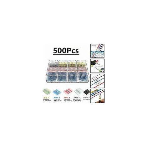 500 pcs Tube thermorétractable de borne de soudure électrique, Maidodo thermorétractable soudure bout à bout connecteur électrique isolé étanche marine automobile cuivre (1/4)