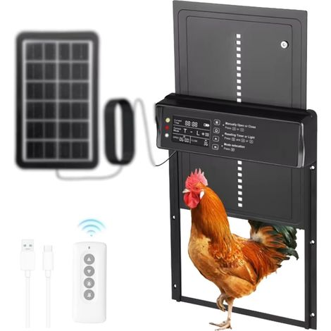 Porte de poulailler Automatique, avec Mode Manuel, minuterie, contrôle à Distance, écran LCD, Batterie intégrée 2000 mAh, Fonction d'alarme anormale. - (1/5)