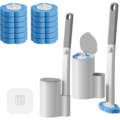 Brosse WC Jetable Lot de 1 avec 12 Recharges + Manche Long (40 cm) - Nettoyeur Toilette Hygiénique avec Porte-Brosse pour Salle de Bain, Lavabo, Baignoire (1/5)