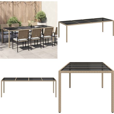 Tavolo Giardino Beige 250x100x75cm Vetro Temperato e Polyrattan - Tavolo da esterno - Polyrattan