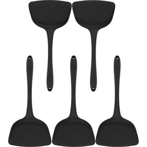 Spatule de cuisine ergonomique avec trou de suspension. lot de 5. protège des brûlures. silicone chinois. noire (1/4)