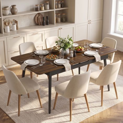 Table à Manger Extensible Rectangle pour 4 à 6 Personnes, Table de Cuisine 130-160 cm avec Coins Arrondis, Noyer Clair (1/5)