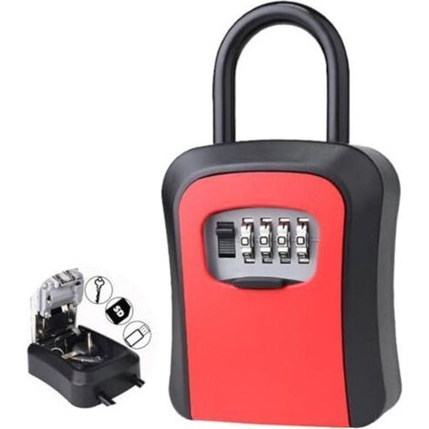 Boite a Clefs Murale Avec Manipuler - Avec Code 4 Chiffres , Cofre fort Robuste, Alliage de Zinc - Rouge