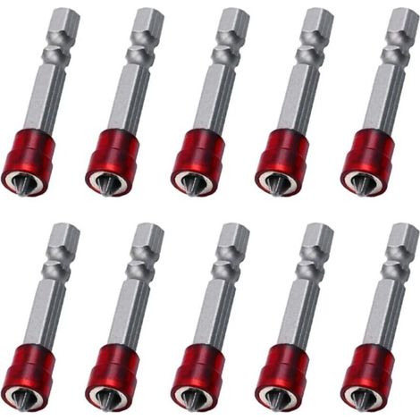 10 Pièces Embout de Tournevis Cruciforme PH2 Foret Magnétique de 50 mm Mèche Pour Cloison Sèche à Queue Hexagonale de 1/4 Pouce (1/4)