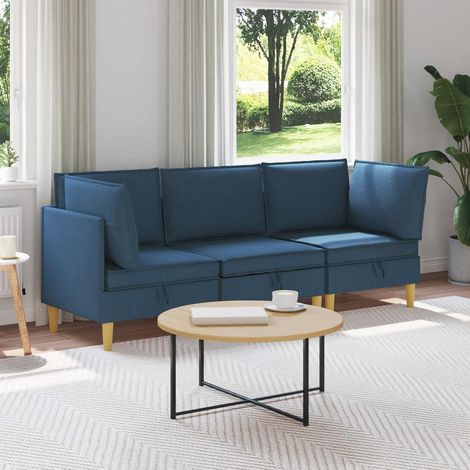 vidaXL Modular Sofa Set mit Stauraum 3 pcs Blau Stoff (1/5)