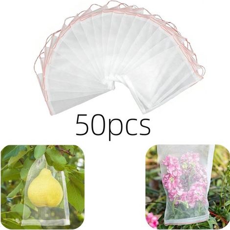50 filets anti insectes sacs de protection pour fruits sacs à cordon (blanc, 25 x 15 cm) (1/5)