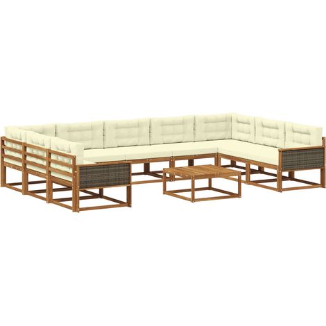 Conjunto de sofás de exterior con cojín 10 pcs Natural y Crema vidaXL (1/5)