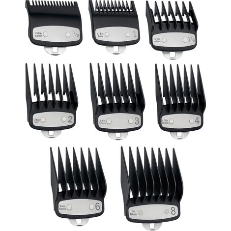 Peignes pour sabot compatible avec tondeuse Wahl - Sabot cheveux barbe clip metallique 8 longueurs de coupe 1,5-3-4,5-6-10-13-19-25mm Phonillico® (1/4)