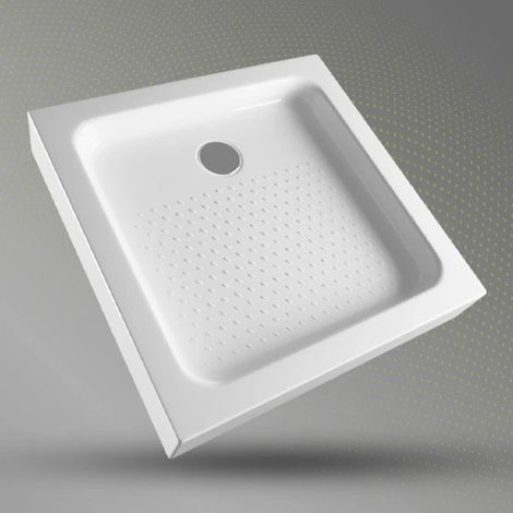 ECOLAM Duschwanne Tim 90x90 x15 cm mit Antirutsch Strukturboden Tiefe 5 cm Viereck Quadrat Schürze an 4 Seiten weiß Acryl Füße (1/5)