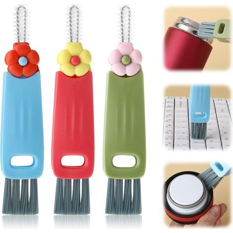 3 pièces Brosse de nettoyage pour couvercles de gobelets, Fleurs 3 en 1 Brosse de nettoyage pour couvercles de tasse Beau bouchon de bouteille Brosse à bouchon de bouteille Brosse pour (1/5)