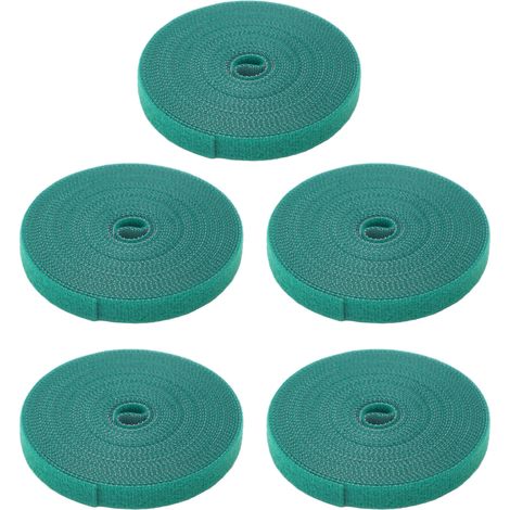 5 Rollen Pflanzenband, wiederverwendbar, zuschneidbar und selbstklebend, aus Nylon mit Klettverschluss, dunkelgrün, zum Stützen und Begradigen von Pflanzen. (1/5)