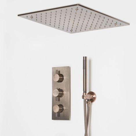 Hudson Reed Amara - Kit de Douche Thermostatique Avec Mitigeur Pommeau Encastré et Douchette - Cuivre Brossé (1/5)