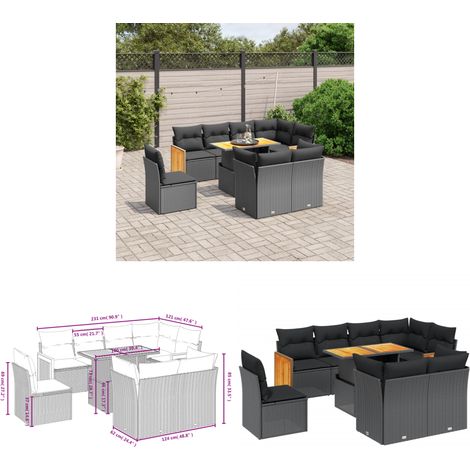 9-tlg. Garten-Sofagarnitur mit Kissen Schwarz Poly Rattan - Gartensorte - Outdoor Möbel - Lounge Set - Gartenlounge - Rattan Gartenmöbel - Home & Living (1/3)