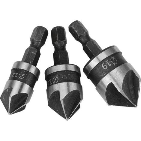 3pcs 90 Degrés 5 Flûte Fraises à Chanfreiner Set Pour Bois, Métal Changement Rapide 1/4\ (1/3)