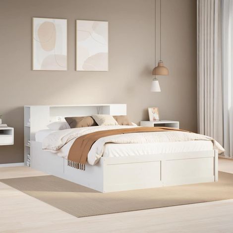 Bed Frame without Mattress White 140x200 cm Solid Wood Pine vidaXL (1/5)