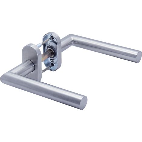 1 - Poignée de porte - Acier inoxydable - Modèle ovale L H-0904 - Pour portes intérieures et extérieures - Épaisseur 47-58 mm - Argent (1/5)