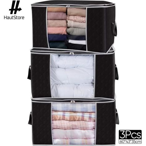 Sac de Rangement - HAUTSTORE - Lot de 3 - Non-Tissé - Noir - 60 x 43 x 35 cm (1/4)