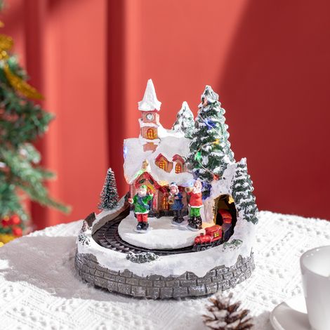 Peuple de Noël Scène de Noël avec lumières LED et train mobile Décoration de Noël Table basse 20x19,5x20 cm Multicolor (1/5)