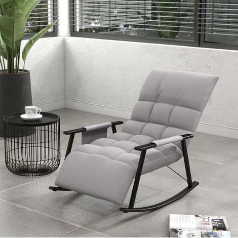 Fauteuil à bascule relax 134x60x70 cm gris en polyester avec dossier inclinable et poche latérale (1/5)