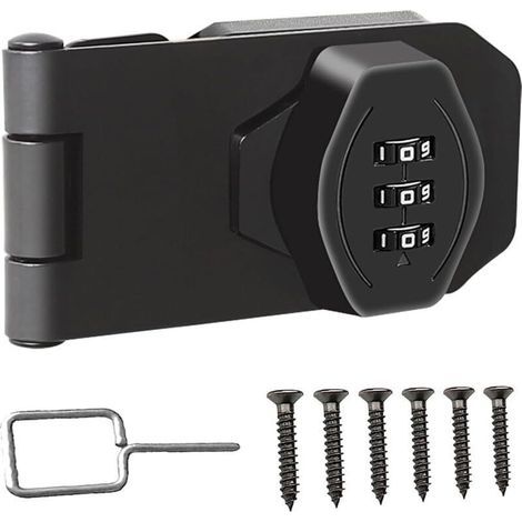Loquet sans clé, serrure à combinaison à 3 chiffres avec bouton tournant pour armoire, porte coulissante de sécurité pour petites portes, armoires, porte de grange, salle de bain, extérieur (1/4)