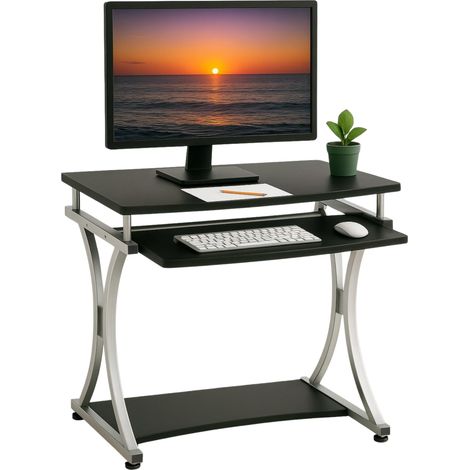 Bureau Compact pour PC avec tiroir Amovible, Noir Graphite (ICA-TB 328BK) (1/5)