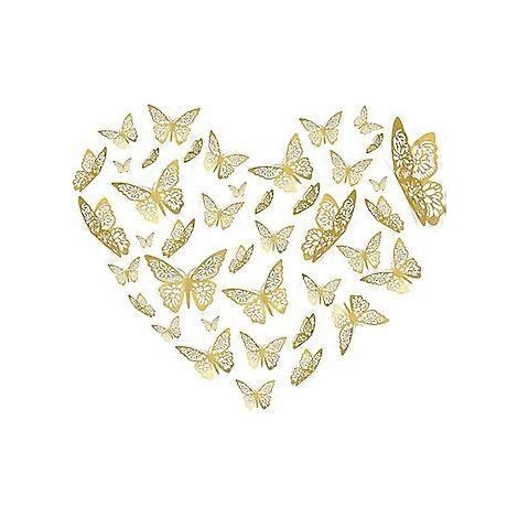 Fresques décoratives, décoration élégante pour la chambre, art mural amovible pour la maison et les fêtes, 48 autocollants papillons dorés, motif papillon en 3D