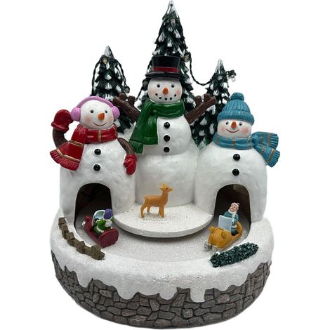 Boîte à musique de Noël StarryLights - Maison du bonhomme de neige avec lumières LED (1/5)