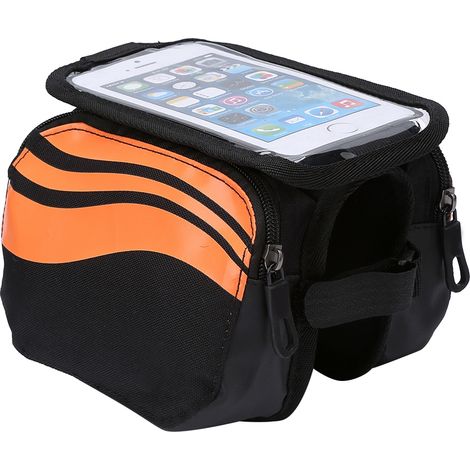 Sacoche de cadre supérieur de cyclisme, Double support de pochette, sac de Tube supérieur de tête avant pour téléphone portable Orange (1/5)