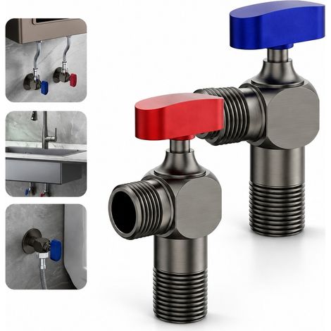 Lot de 2 Robinets a Boisseau Spherique en Laiton G1/2 (1/2) Passage Integral pour Eau Chaude et Froide, Chauffe-Eau et Chaudiere Murale (1/5)