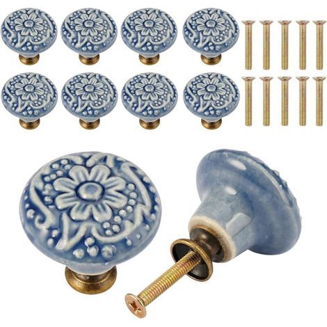 10 Pièces Bouton de Meuble pour Céramique, Boutons de Meuble 34mm, Bouton de Porte Avec Vis, Modèle de Base Surélevé, Bouton Meuble Tiroirs, Armoires à Chaussures, Armoire de Cuisine, Table de Nuit (1/5)